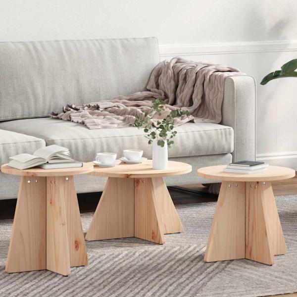 ARDEBO.de - Couchtisch 3 pcs Natürlich 49 x 49 x 30 cm Massivkiefer