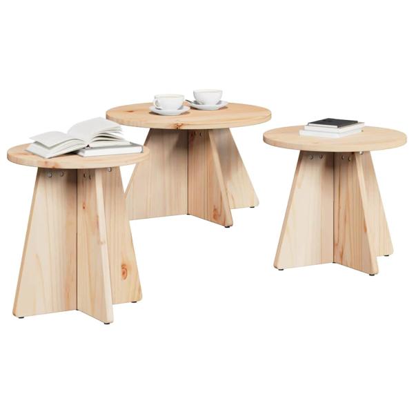 Couchtisch 3 pcs Natürlich 49 x 49 x 30 cm Massivkiefer