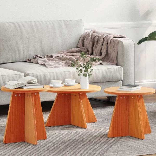 ARDEBO.de - Couchtisch 3 pcs Wachsbrown 49 x 49 x 30 cm Massivkiefer