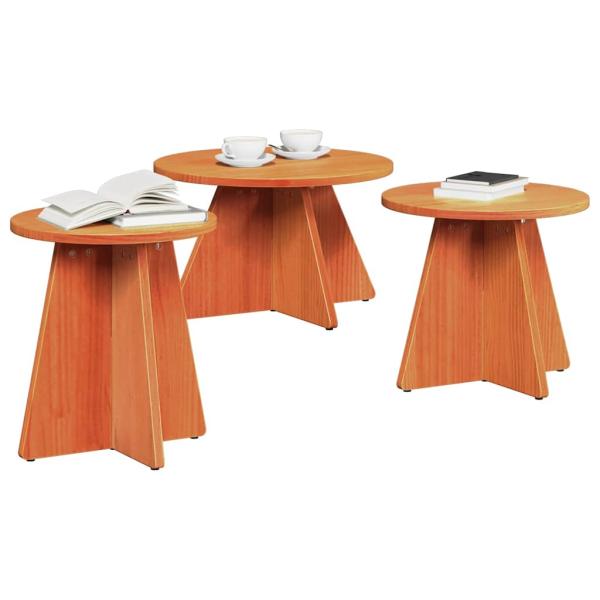 Couchtisch 3 pcs Wachsbrown 49 x 49 x 30 cm Massivkiefer