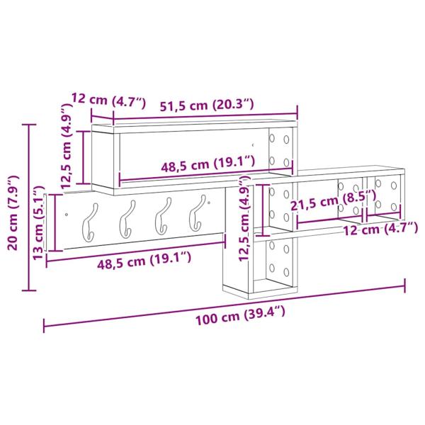 Wandmontierter Kleiderständer Grau sonoma 100 x 12 x 43,5 cm