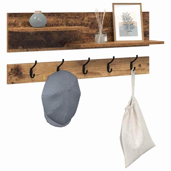 Wandmontierter Kleiderständer mit Regal Altholz 90 x 15 x 36 cm
