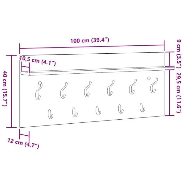 Wandmontierter Kleiderständer Grau Sonoma 100 x 40 x 12 cm