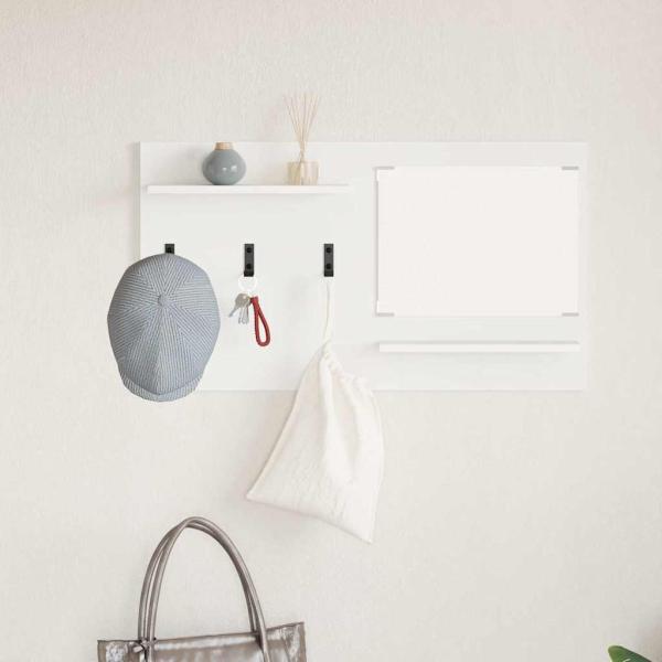 Wandmontierter Kleiderständer mit Regal mit Speicher mit Spiegel Weiß 90 x 10 x 50 cm