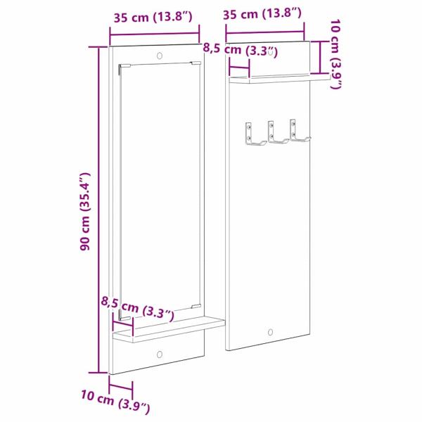 Wandmontierter Kleiderständer Sonoma Eiche 70 x 10 x 90 cm