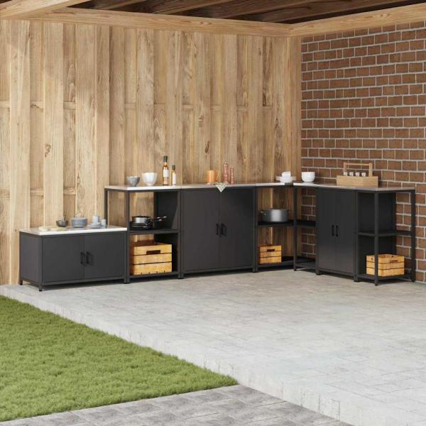 ARDEBO.de - Küchenlagerregal mit Regal mit Speicher mit Tür Schwarz 60 x 50 x 92 cm Stahl