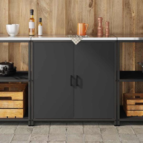 Küchenlagerregal mit Regal mit Speicher mit Tür Schwarz 60 x 50 x 92 cm Stahl