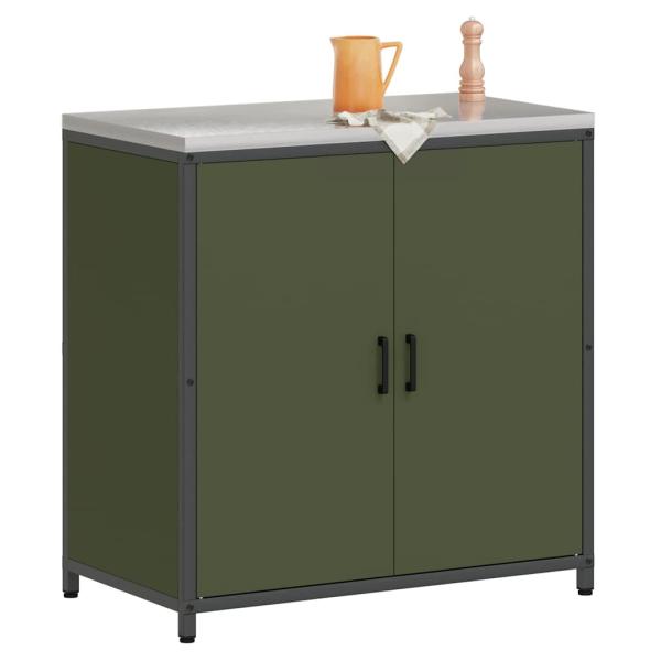 Küchenlagerregal mit Regal mit Speicher mit Tür Olivgrün 60 x 50 x 92 cm Stahl