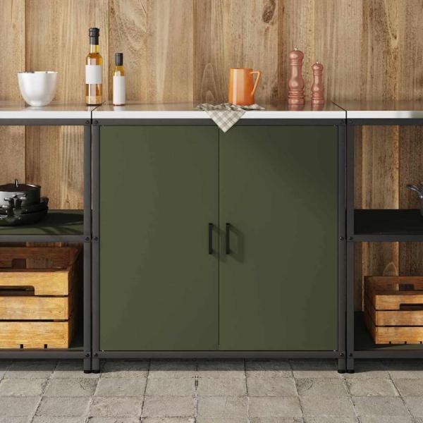 Küchenlagerregal mit Regal mit Speicher mit Tür Olivgrün 60 x 50 x 92 cm Stahl