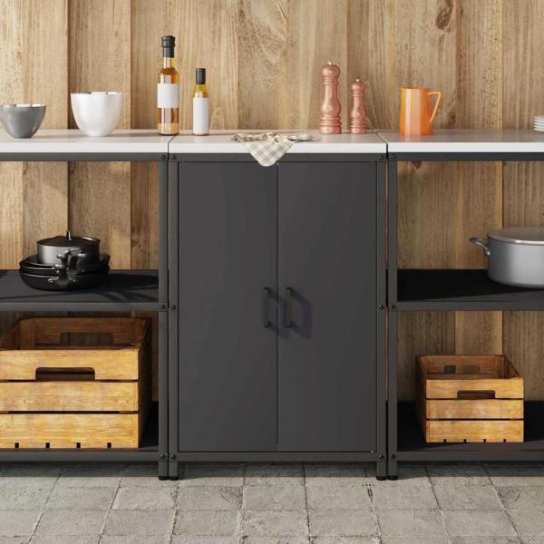 Küchenlagerregal mit Regal mit Speicher mit Tür Schwarz 60 x 50 x 92 cm Stahl
