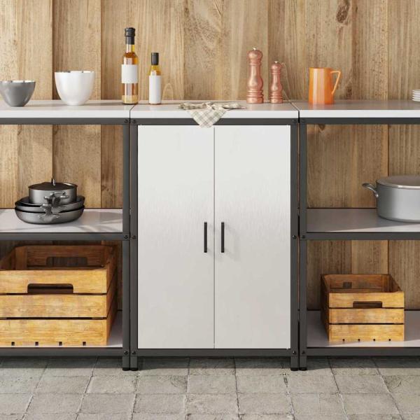Küchenlagerregal mit Regal mit Speicher mit Tür Silber 60 x 50 x 92 cm Edelstahl