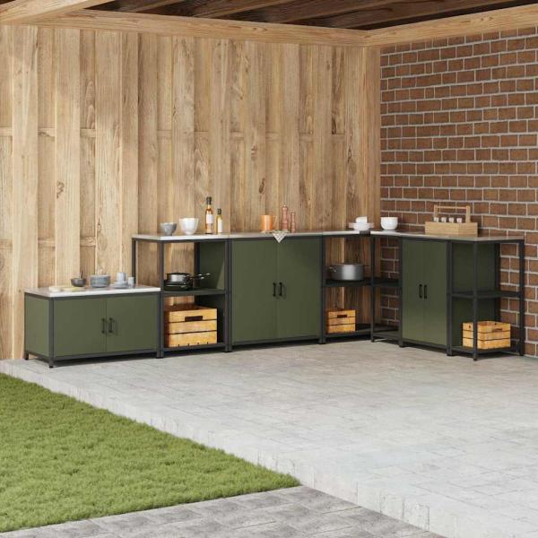 ARDEBO.de - Küchenlagerregal mit Regal mit Speicher mit Tür Olivgrün 60 x 50 x 92 cm Stahl