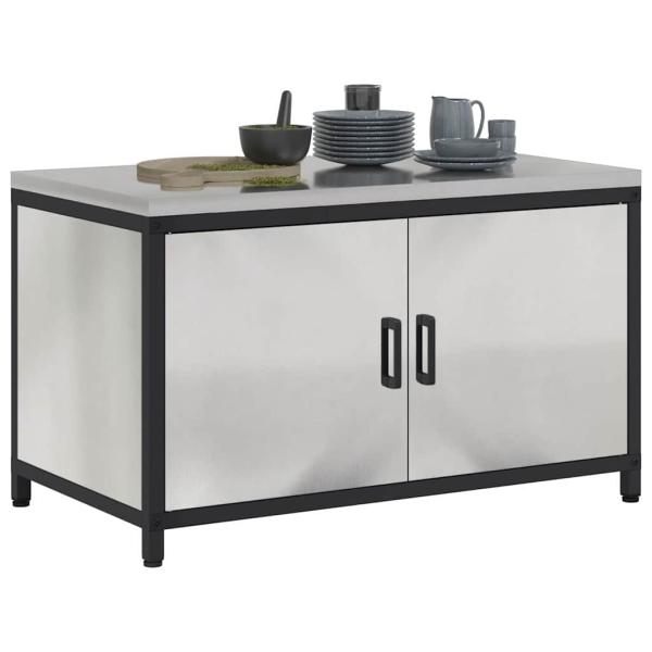 Küchenlagerregal mit Regal mit Speicher mit Tür Silber 60 x 50 x 92 cm Edelstahl