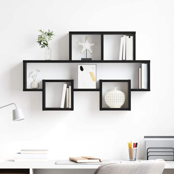 Wandregal mit Regal Schwarz Eiche 82 x 15 x 51 cm Holzwerkstoff