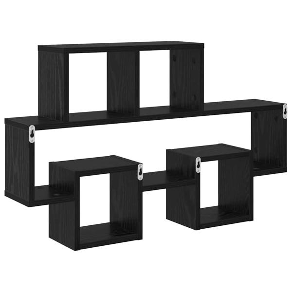 Wandregal mit Regal Schwarz Eiche 82 x 15 x 51 cm Holzwerkstoff