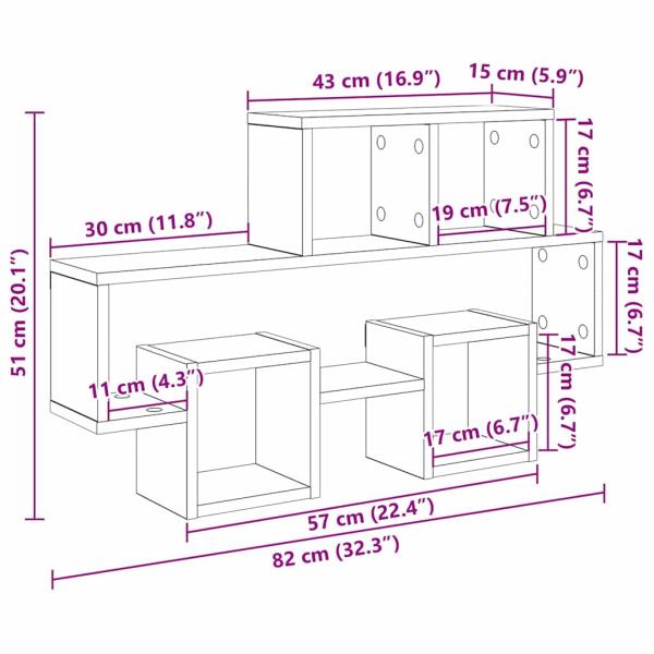 Wandregal mit Regal Schwarz Eiche 82 x 15 x 51 cm Holzwerkstoff