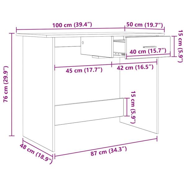 Schreibtisch Eiche handwerklich 100 x 50 x 76 cm Holzwerkstoff