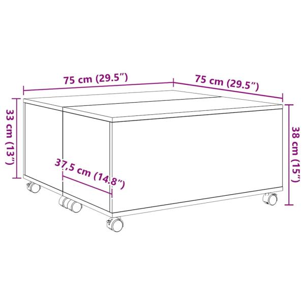 Couchtisch mit Rad Altes Holz 75 x 75 x 38 cm Holzwerkstoff