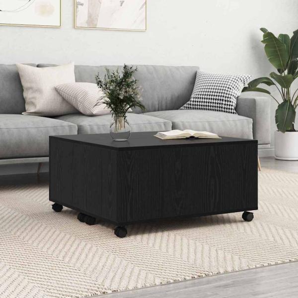 ARDEBO.de - Couchtisch mit Rad Schwarze Eiche 75 x 75 x 38 cm Holzwerkstoff