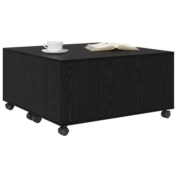 Couchtisch mit Rad Schwarze Eiche 75 x 75 x 38 cm Holzwerkstoff