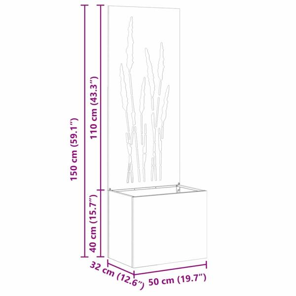 Blumentopf mit dekorativem Paneel Silber 50 x 140 cm