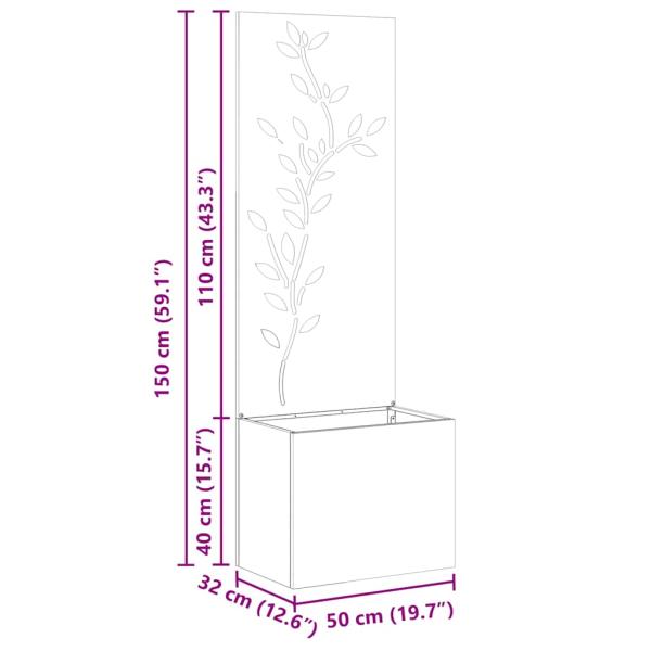 Blumentopf mit dekorativem Paneel Rostig 50 x 140 cm