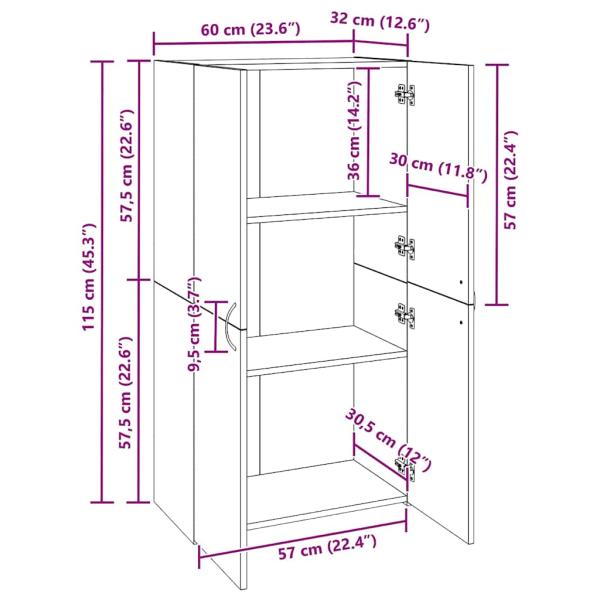 Büroschrank mit Regal mit Speicher mit Tür Altholz 60 x 32 x 115 cm Holzwerkstoff