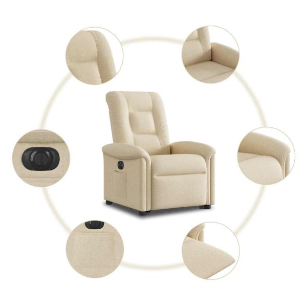 Relaxsessel mit Aufstehhilfe Elektrisch Creme Stoff