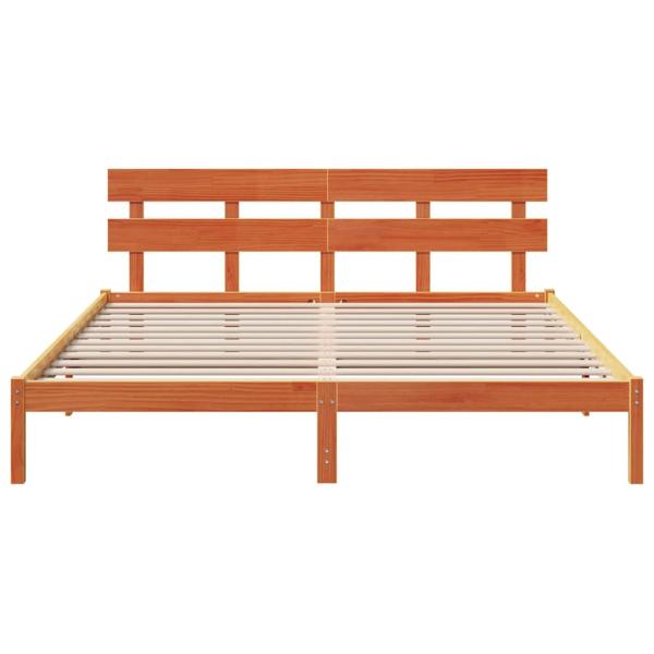 Bettgestell mit Kopfende Wachsbraun 200x200 cm Massivholz Kiefer
