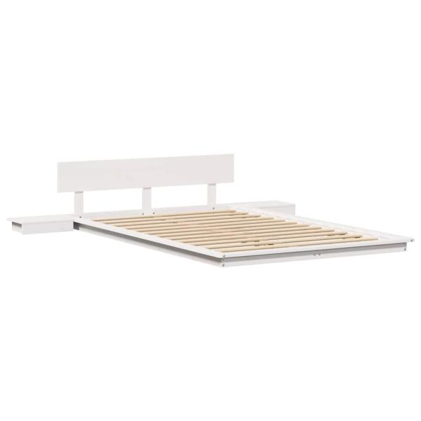 Bodenbettgestell mit Nachttischen Weiß 140x190cm Massivholz
