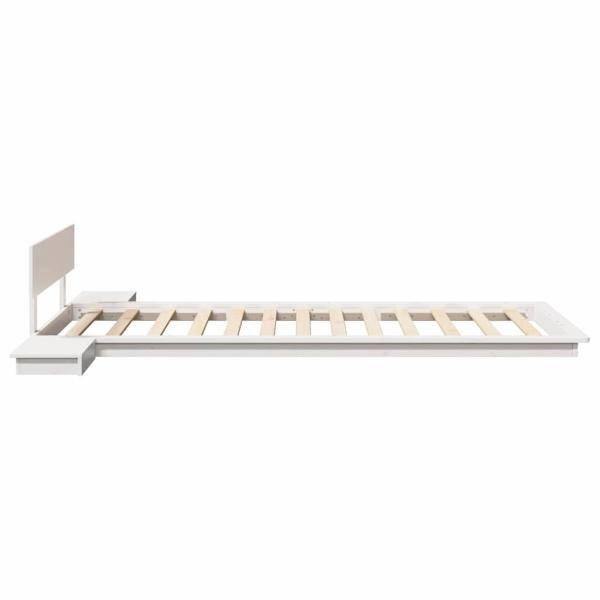 Bodenbettgestell mit Nachttischen Weiß 100x200cm Massivholz