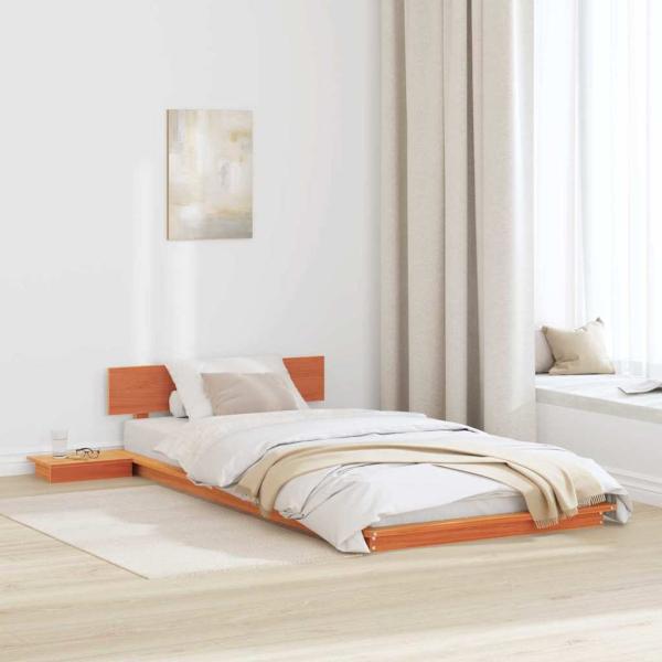 ARDEBO.de - Fußbodenbettgestell mit Nachttischen Gewachst Braun 80x200cm Massivholz