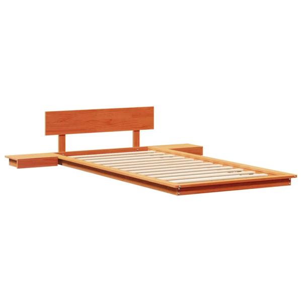 Fußbodenbettgestell mit Nachttischen Gewachst Braun 80x200cm Massivholz