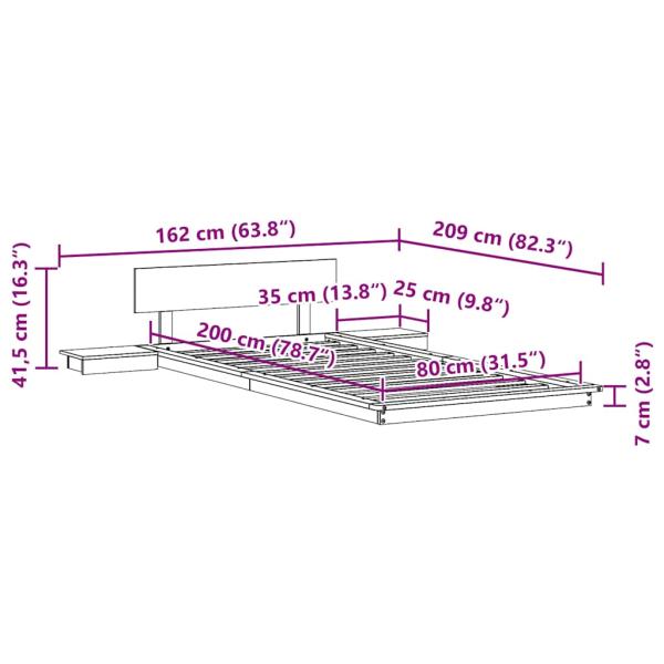 Fußbodenbettgestell mit Nachttischen Gewachst Braun 80x200cm Massivholz