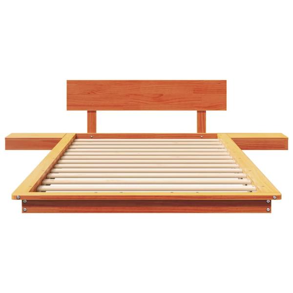 Bodenbettgestell mit Nachttischen Wachsbrown 75x190cm Massivholz