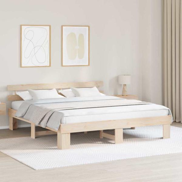 ARDEBO.de - Bettgestell mit Kopfteil 200x200 cm Massivholz Kiefer