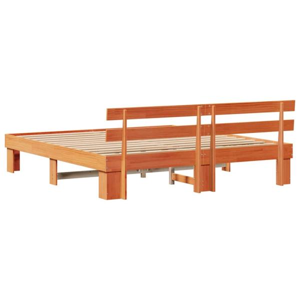 Bettgestell mit Kopfteil Wachsbrown 200x200 cm Massivholz Kiefer
