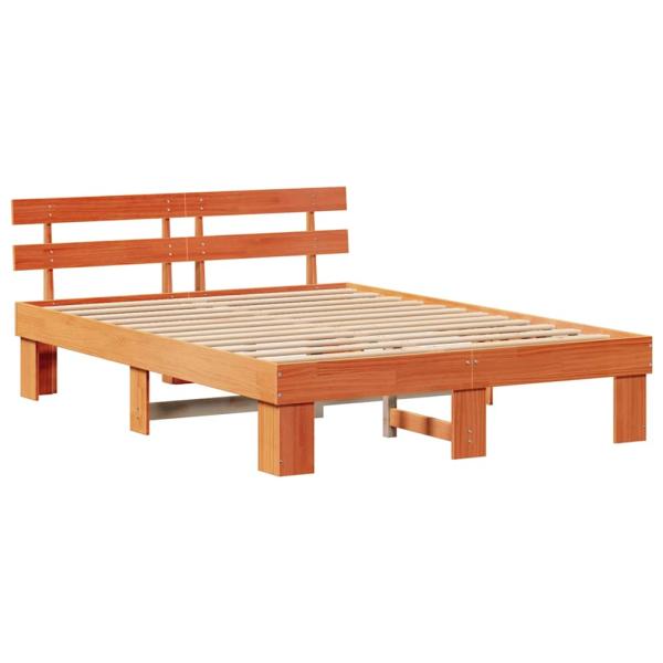 Bettgestell mit Kopfteil Wachsbrown 150x200 cm Massivholz Kiefer