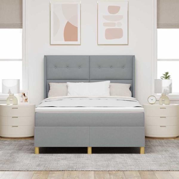 Boxspringbett mit Matratze Hellgrau 140x190 cm Stoff