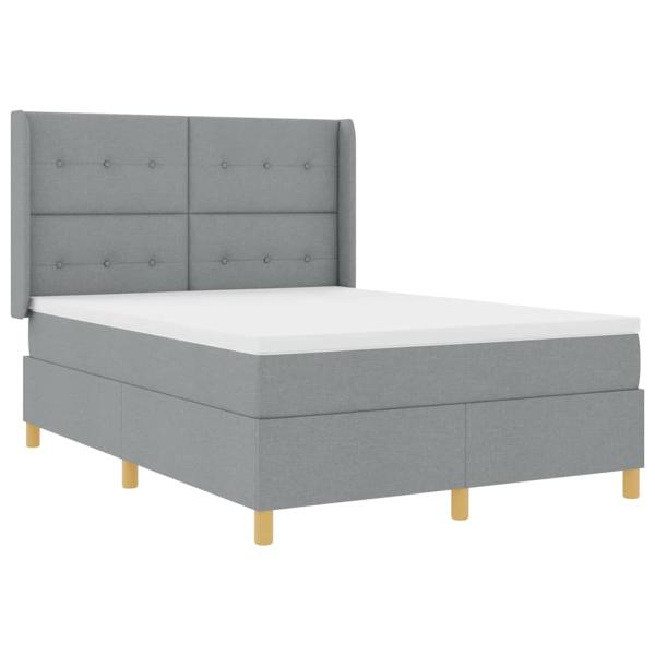 LED Boxspringbett mit Matratze Hellgrau 140x190 cm Stoff