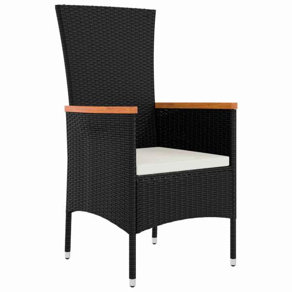 7-teiliges Garten-Dining-Set mit Kissen, schwarzes Poly-Rattan