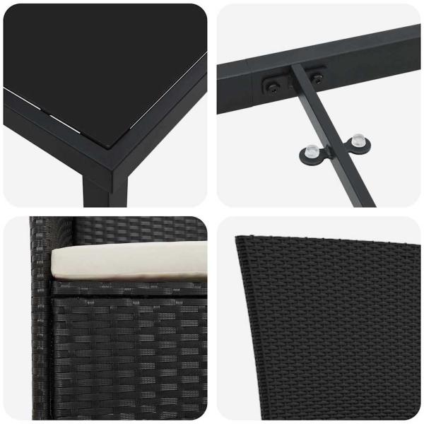 7-teiliges Garten-Dining-Set mit Kissen, schwarzes Poly-Rattan