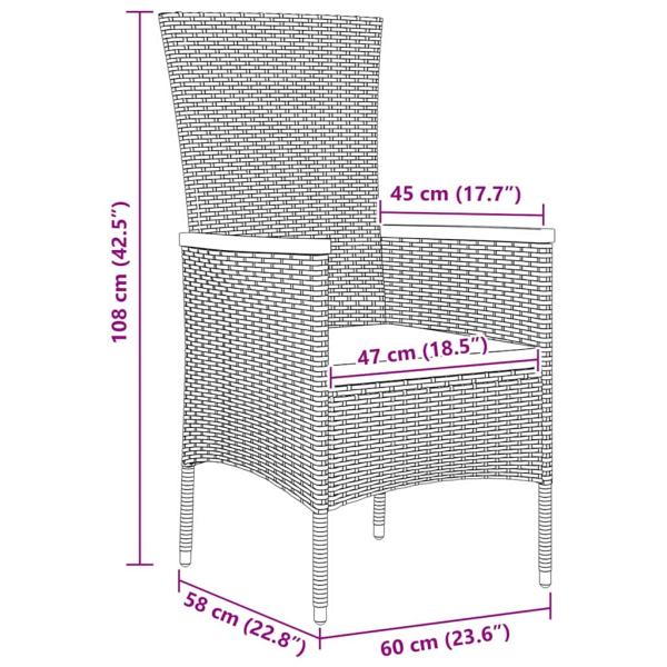 7-teiliges Garten-Dining-Set mit Kissen, schwarzes Poly-Rattan