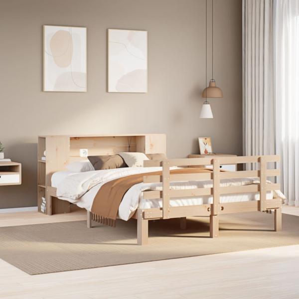 ARDEBO.de - Massivholzbett mit Regal ohne Matratze 135x190 cm Kiefer