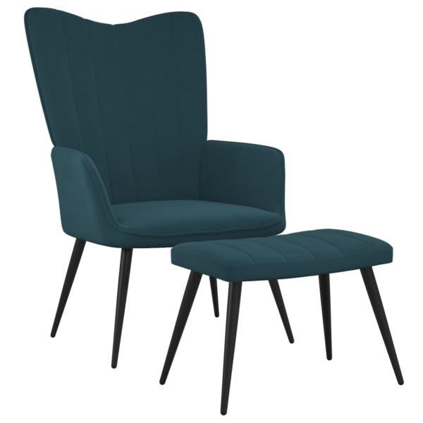 Relaxsessel mit Hocker Blau Samt
