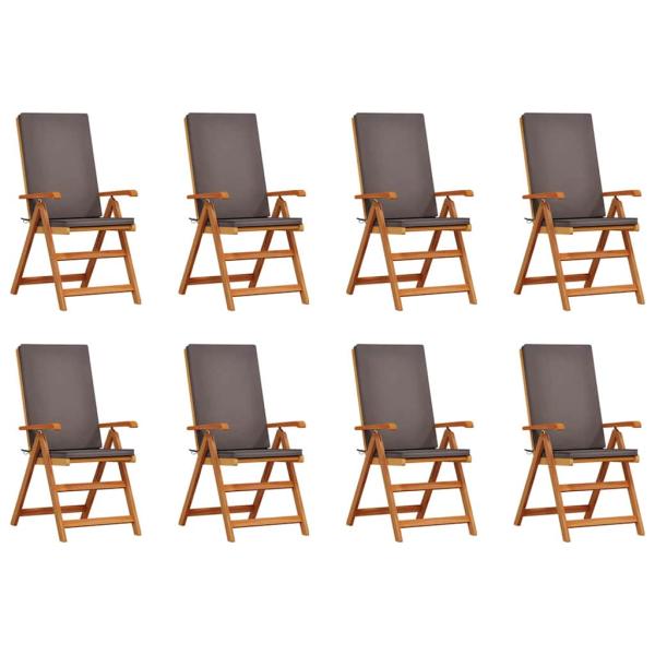 Garten-Liegestühle mit Kissen 8 Stk. Massivholz Teak