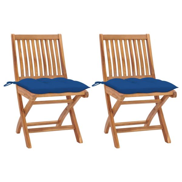 ARDEBO.de - Gartenstühle 2 Stk. mit Blauen Kissen Massivholz Teak
