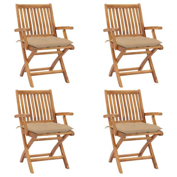 ARDEBO.de - Klappbare Gartenstühle mit Kissen 4 Stk. Massivholz Teak