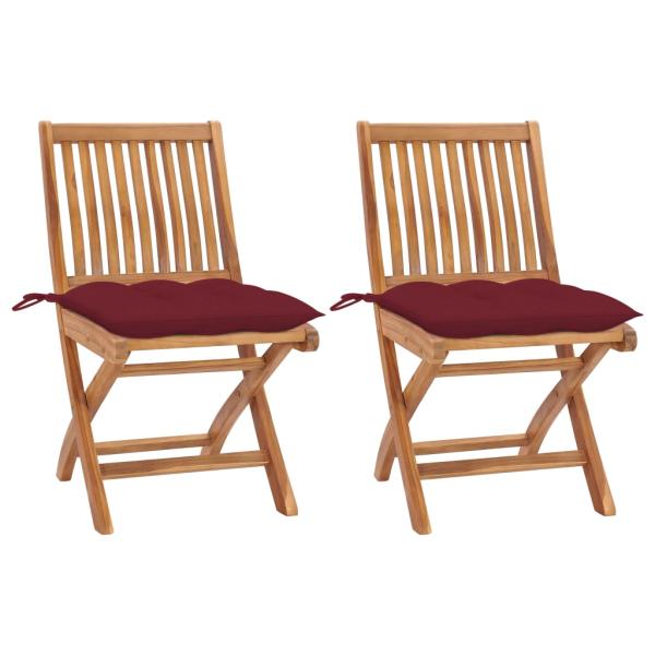 ARDEBO.de - Gartenstühle 2 Stk. mit Weinroten Kissen Massivholz Teak
