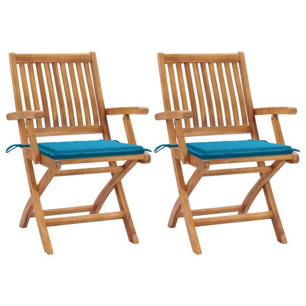 ARDEBO.de - Gartenstühle 2 Stk. mit Blauen Kissen Teak Massivholz